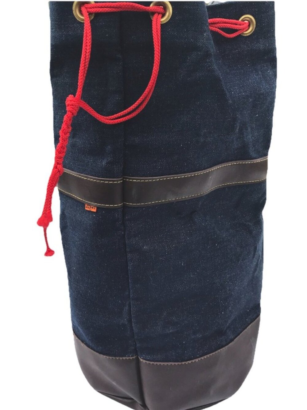 RARE 70s VTG Levi’s Orange Tab Denim Leather Drawstring Levi Bucket Bag 16”
